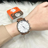 Emporio Armani Luigi Chronograph Silver Dial Brown Leather Strap Watch for Men - AR1846 Authentic Buy Shop Now