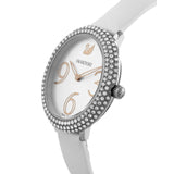 Swarovski Crystal Frost Silver Dial White Leather Strap Watch for Women - 5484070 Authentic Buy Shop Now
