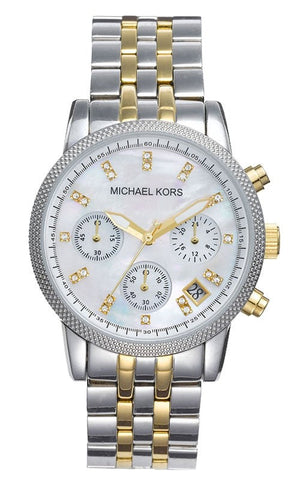 Michael Kors Ritz Chronograph White Dial Two Tone Steel Strap Watch for Women - MK5057 Authentic Buy Shop Now