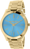 Michael Kors Slim Runway Blue Dial Gold Steel Strap Watch for Women - MK3265 Authentic Buy Shop Now