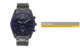 Michael Kors Accelerator Chronograph Blue Dial Grey Steel Strap Watch For Men - MK9111 Authentic Buy Shop Now