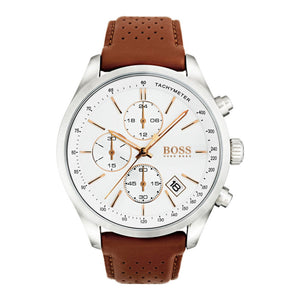 Hugo Boss Grand Prix White Dial Brown Leather Strap Watch for Men - 1513475 Authentic Buy Shop Now