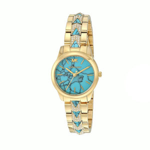 Michael Kors Petite Runway Mercer Blue Dial Gold Steel Strap Watch For Women - MK6673 Authentic Buy Shop Now