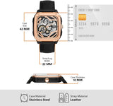 Fossil Inscription Automatic Skeleton Rose Gold Dial Black Leather Strap Watch for Men - BQ2572 Authentic Buy Shop Now