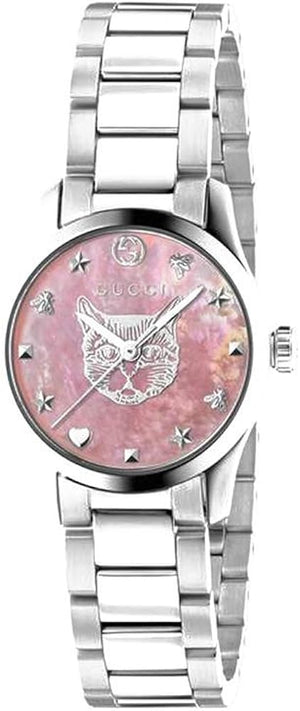 Gucci G Timeless Quartz Mother of Pearl Pink Dial Silver Steel Strap Watch For Women - YA1265013 Authentic Buy Shop Now