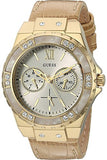 Guess Limelight Quartz Silver Dial Golden Leather Strap Watch For Women - W0775L2 Authentic Buy Shop Now