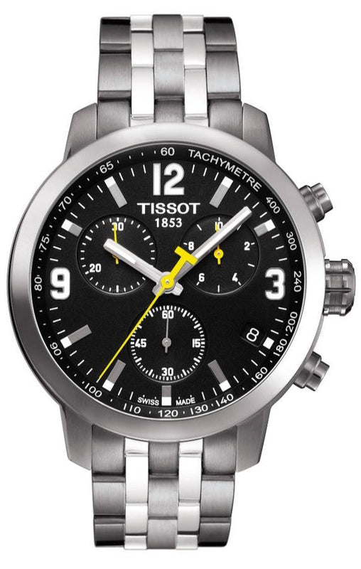 Tissot PRC 200 Chronograph Black Dial Silver Steel Strap Watch For Men - T055.417.11.057.00 Authentic Buy Shop Now