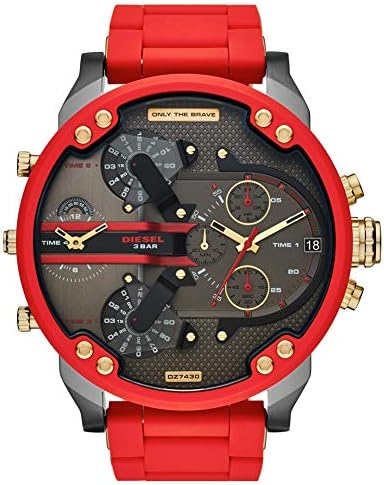 Diesel Mr Daddy 2.0 Chronograph Grey Dial Red Rubber Strap Watch For Men - DZ7430 Authentic Buy Shop Now