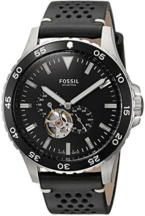 Fossil Crewmaster Sports Automatic Black Dial Black Leather Strap Watch for Men - ME3148 Authentic Buy Shop Now