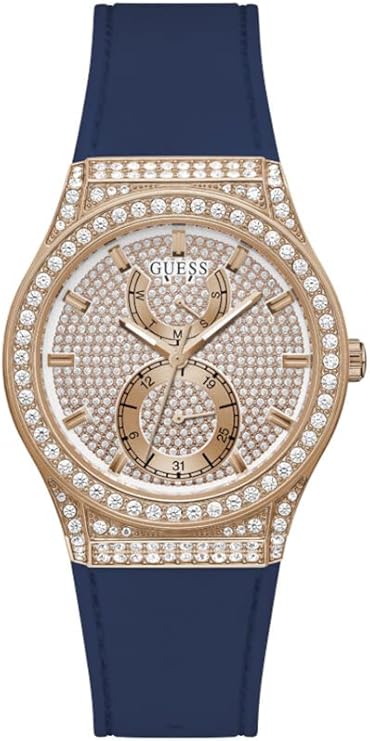 Guess Multifunction Crystals Rose Gold Dial Blue Rubber Strap Watch For Women - GW0439L4 Authentic Buy Shop Now