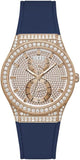 Guess Multifunction Crystals Rose Gold Dial Blue Rubber Strap Watch For Women - GW0439L4 Authentic Buy Shop Now