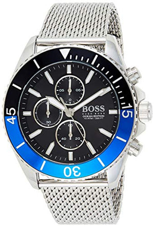 Hugo Boss Ocean Edition Black Dial Silver Mesh Strap Watch for Men - 1513742 Authentic Buy Shop Now