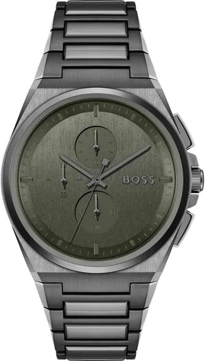 Hugo Boss Steer Chronograph Grey Dial Grey Steel Strap Watch For Men - 1514045 Authentic Buy Shop Now