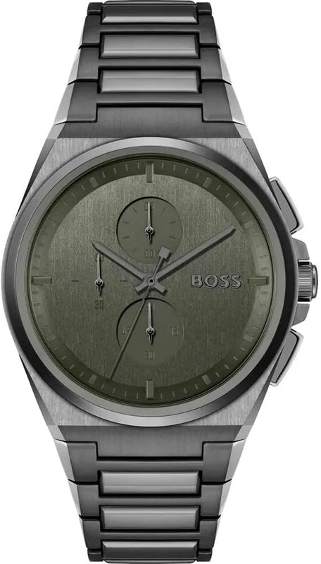 Hugo Boss Steer Chronograph Grey Dial Grey Steel Strap Watch For Men - 1514045 Authentic Buy Shop Now