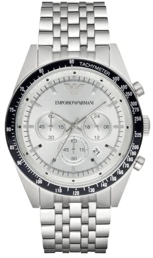 Emporio Armani Sportivo Chronograph Silver Dial Silver Steel Strap Watch For Men - AR6073 Authentic Buy Shop Now