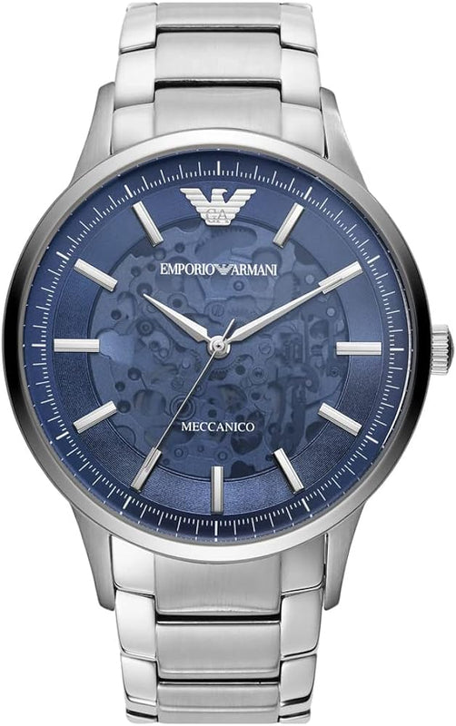 Emporio Armani Renato Automatic Blue Dial Silver Steel Strap Watch For Men - AR60037 Authentic Buy Shop Now