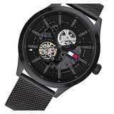 Tommy Hilfiger Spencer Skeleton Black Dial Black Mesh Bracelet Watch for Men - 1791644 Authentic Buy Shop Now