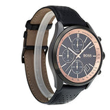 Hugo Boss Grand Prix Chronograph Black Dial Black Leather Strap Watch for Men - 1513550 Authentic Buy Shop Now