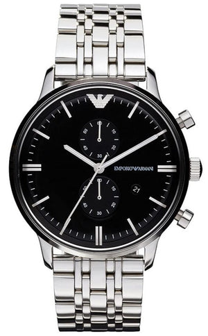 Emporio Armani Chronograph Black Dial Silver Steel Strap Watch For Men - AR0389 Authentic Buy Shop Now