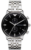 Emporio Armani Chronograph Black Dial Silver Steel Strap Watch For Men - AR0389 Authentic Buy Shop Now
