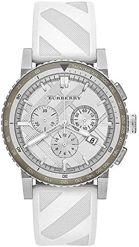 Burberry The City Chronograph Silver Dial White Rubber Strap Watch for Men - BU9810 Authentic Buy Shop Now