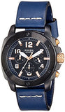 Fossil Modern Machine Chronograph Black Dial Blue Leather Strap Watch for Men - FS5066 Authentic Buy Shop Now