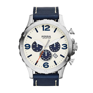 Fossil Nate Chronograph White Dial Blue Leather Strap Watch for Men - JR1480 Authentic Buy Shop Now