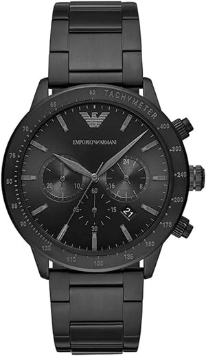 Emporio Armani Mario Chronograph Black Dial Black Steel Strap Watch For Men - AR11242 Authentic Buy Shop Now