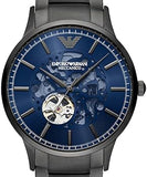 Emporio Armani Renato Automatic Blue Dial Grey Steel Strap Watch For Men - AR60056 Authentic Buy Shop Now