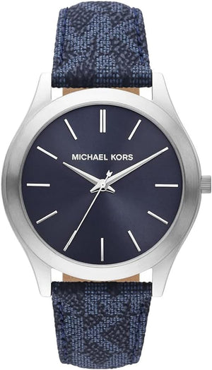 Michael Kors Slim Runway Analog Blue Dial Blue Leather Strap Watch For Men - MK8907 Authentic Buy Shop Now