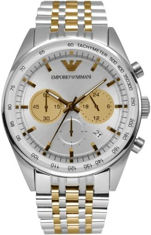 Emporio Armani Sportivo Chronograph Silver Dial Two Tone Steel Strap Watch For Men - AR5999 Authentic Buy Shop Now