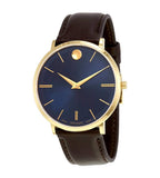 Movado Ultra Slim Blue Dial Brown Leather Strap Watch For Men - 0607088 Authentic Buy Shop Now