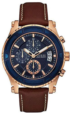 Guess Pinnacle Chronograph Quartz Blue Dial Brown Leather Strap Watch For Women - W0673G3 Authentic Buy Shop Now
