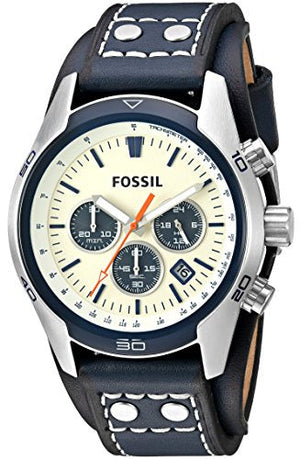 Fossil Coachman Chronograph White Dial Blue Leather Strap Watch for Men - CH3051 Authentic Buy Shop Now