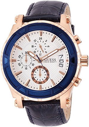 Guess Pinnacle Chronograph White Dial Blue Leather Strap Watch For Men - W0673G6 Authentic Buy Shop Now
