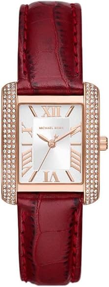 Michael Kors Emery Quartz Diamonds Silver Dial Red Leather Strap Watch For Women - MK4689 Authentic Buy Shop Now