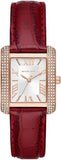 Michael Kors Emery Quartz Diamonds Silver Dial Red Leather Strap Watch For Women - MK4689 Authentic Buy Shop Now