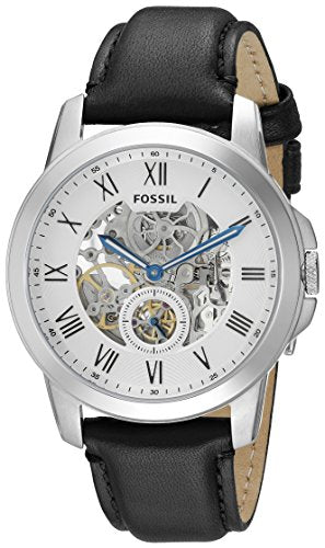 Fossil Grant Skeleton White Dial Black Leather Strap Watch for Men - ME3053 Authentic Buy Shop Now