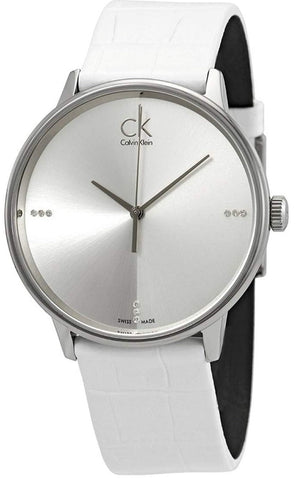 Calvin Klein Accent Silver Dial White Leather Strap Watch for Men - K2Y2X1KW Authentic Buy Shop Now