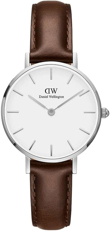 Daniel Wellington Classic Petite White Dial Brown Leather Strap Watch For Women - DW00100239 Authentic Buy Shop Now