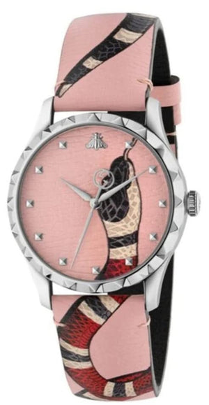 Gucci G Timeless Pink Dial Pink Leather Strap Watch For Women - YA1264083 Authentic Buy Shop Now