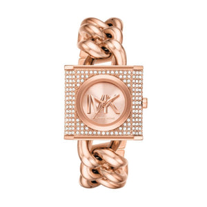 Michael Kors Chain Lock Three-Hand Rose Gold Dial Rose Gold Steel Strap Watch for Women - MK4827 Authentic Buy Shop Now