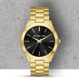 Michael Kors Slim Runway Quartz Black Dial Gold Steel Strap Watch For Men - MK8621 Authentic Buy Shop Now