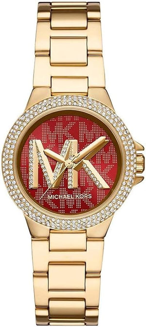 Michael Kors Camille Analog Red Dial Gold Steel Strap Watch For Women - MK7196 Authentic Buy Shop Now