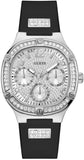 Guess Duchess Crystals Silver Dial Black Silicon Strap Watch For Women - GW0619L1 Authentic Buy Shop Now