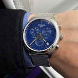 Tissot PR 100 Chronograph Blue Dial Silver Mesh Bracelet Watch for Men - T101.417.11.041.00 Authentic Buy Shop Now