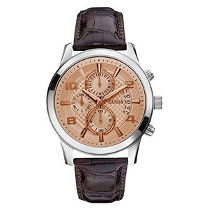 Guess Exec Chronograph Quartz Gold Dial Brown Leather Strap Watch for Men - W0076G3 Authentic Buy Shop Now