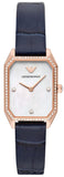 Emporio Armani Gianni T Bar Quartz Mother of Pearl Dial Blue Leather Strap Watch For Women - AR11466 Authentic Buy Shop Now