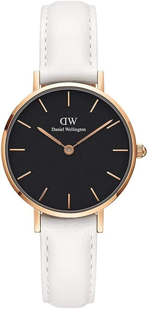 Daniel Wellington Classic Petite Bondi Black Dial White Leather Strap Watch For Women - DW00100285 Authentic Buy Shop Now