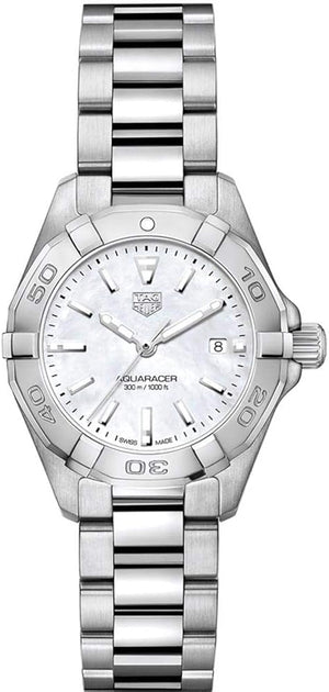 Tag Heuer Aquaracer Quartz Mother of Pearl White Dial Silver Steel Strap Watch for Women - WBD1411.BA0741 Authentic Buy Shop Now